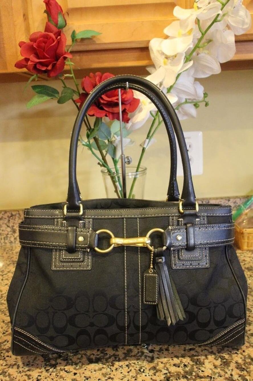 Coach Hamptons Signature BLACK Fabric Carryall Shoulder Bag #10508 (u900